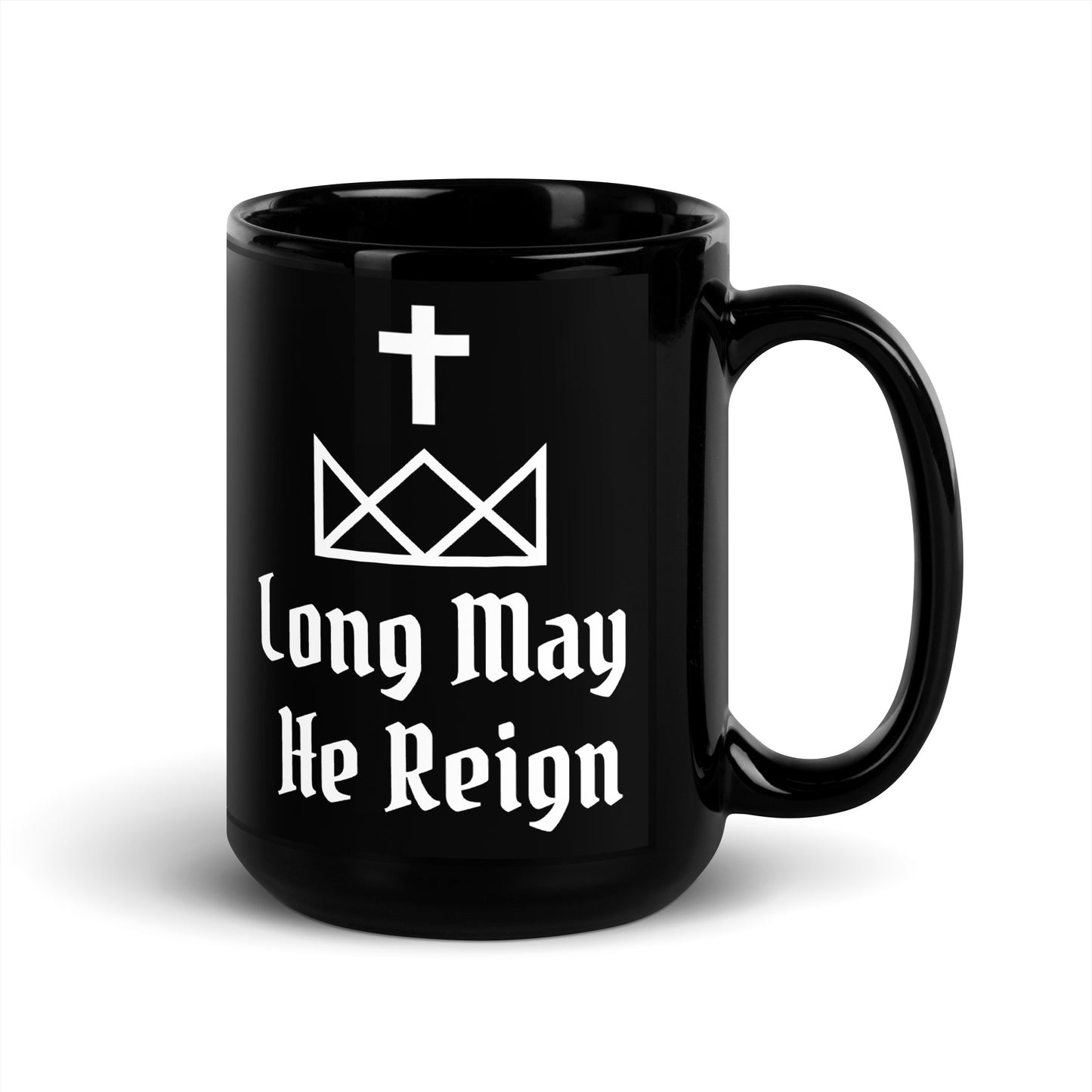 Jesus Reigns Black Glossy Mug