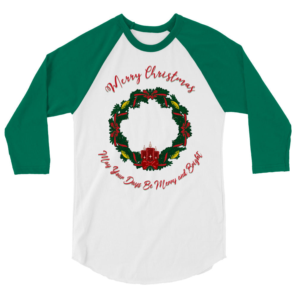 Christmas Wreath 3/4 sleeve raglan shirt