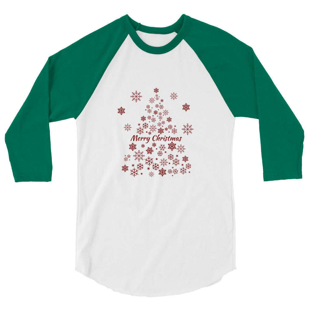 Red Snowflake Tree 3/4 sleeve raglan shirt