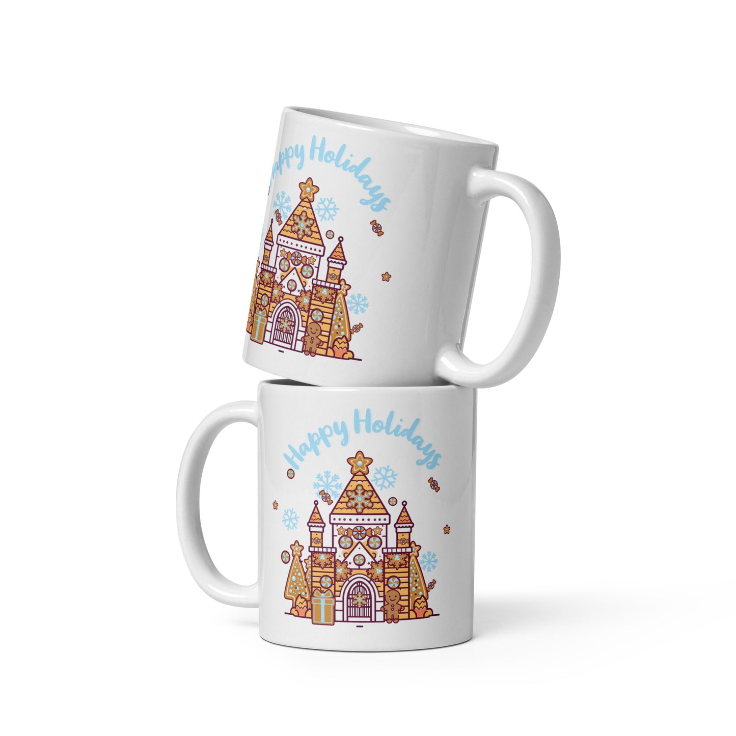 Holiday Gingerbread Castle White glossy mug