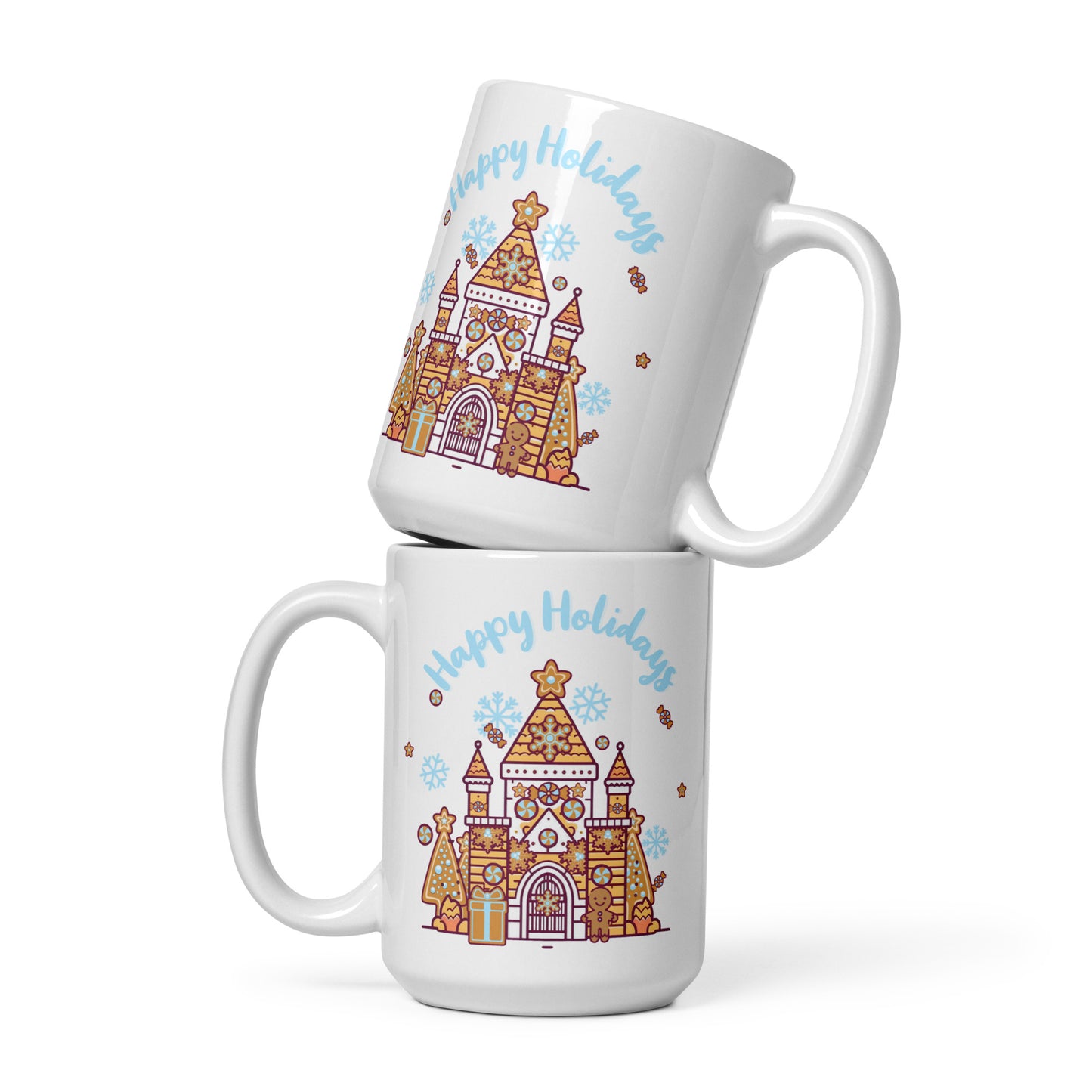 Holiday Gingerbread Castle White glossy mug