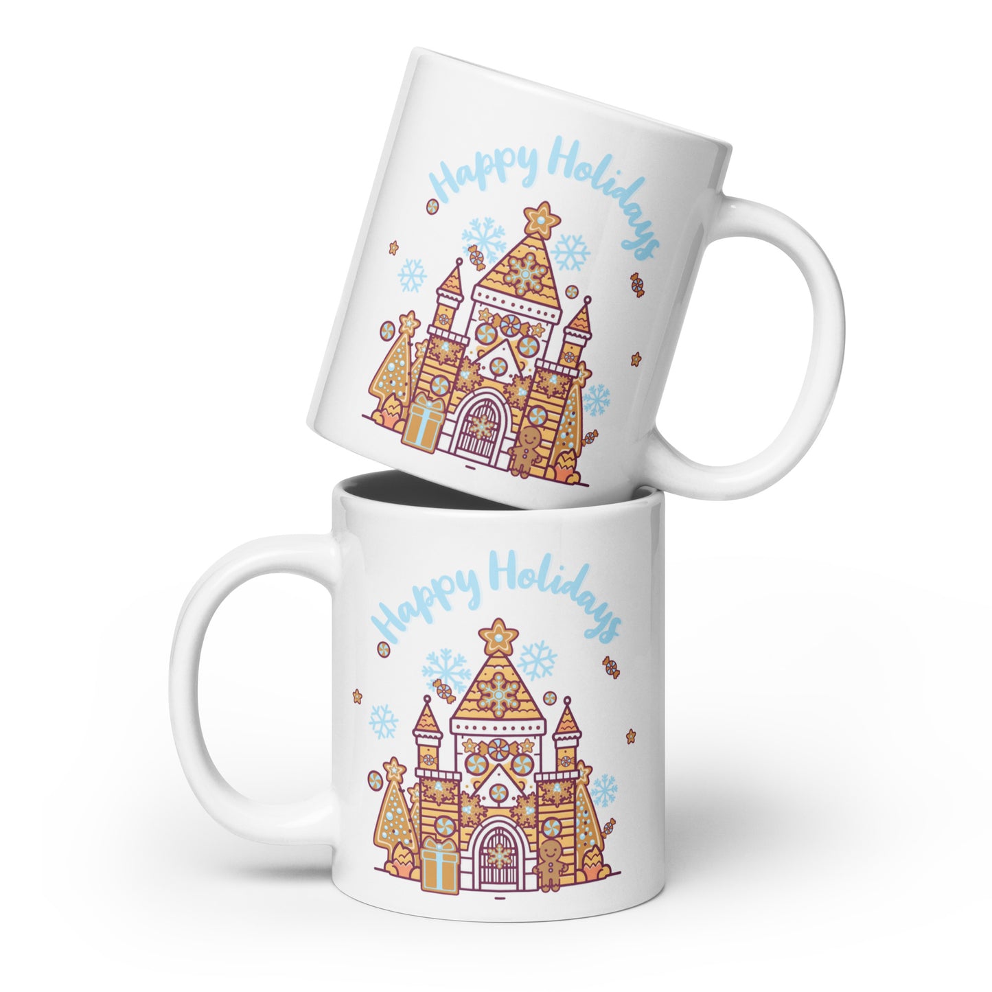 Holiday Gingerbread Castle White glossy mug